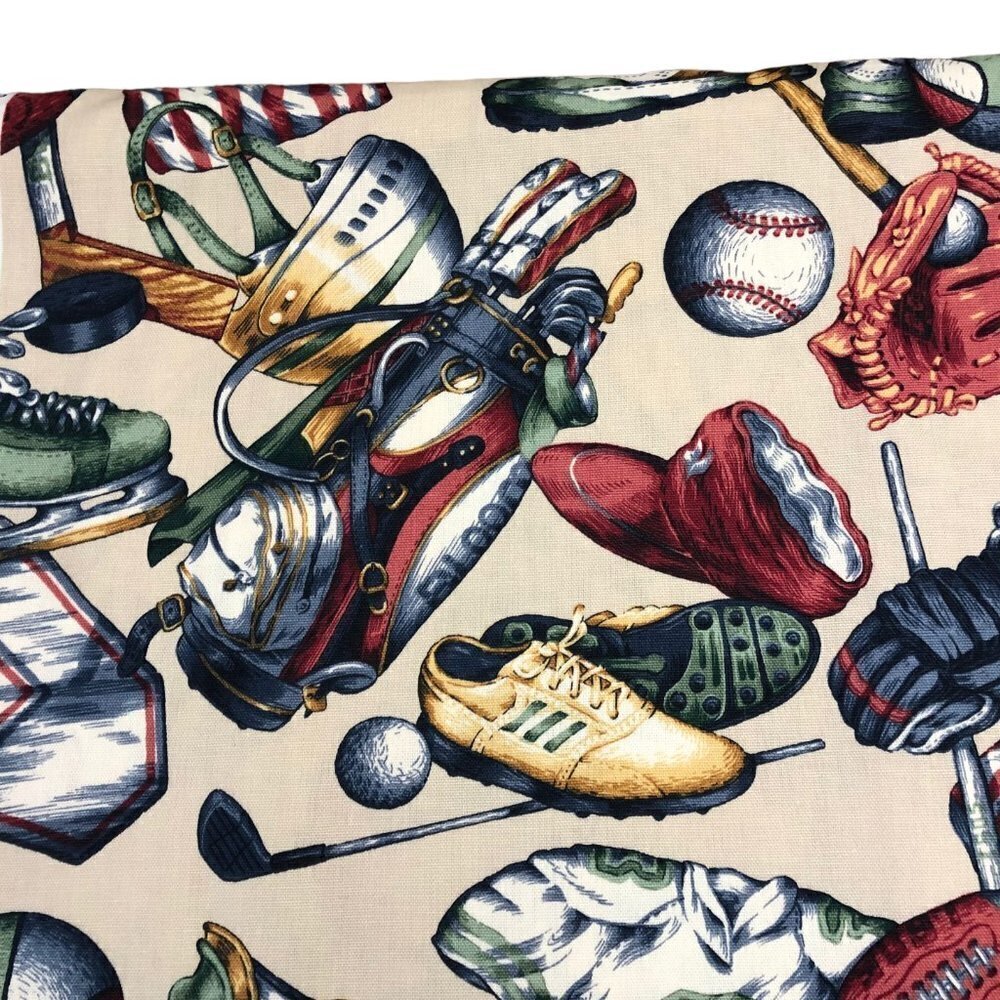 Bloomcraft Screen Print Drapery Pillow Fabric Piece 52"x52" Soccer Baseball Golf - Picture 2 of 4